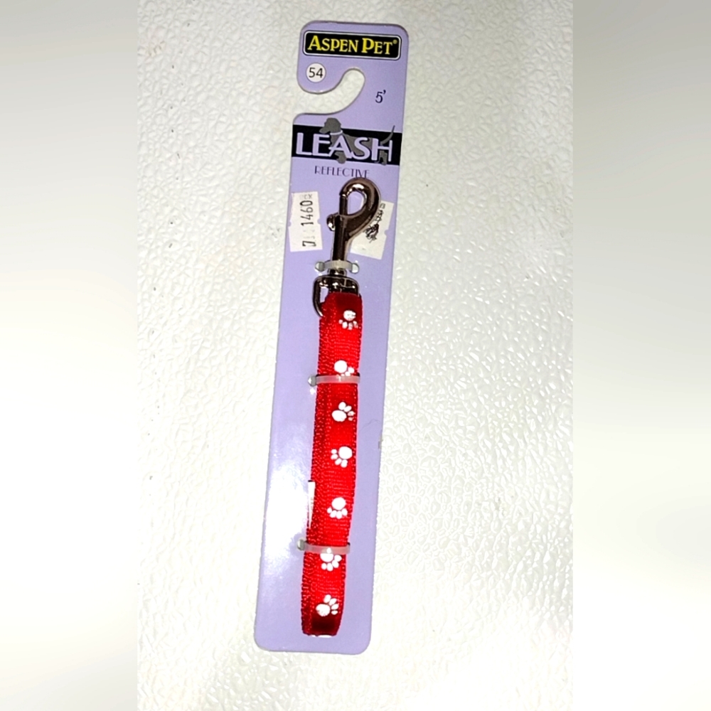 5' Dog Cat Pet Reflective Paw Prints Leash 3/8" Wide New red and gray